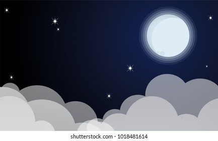 The full moon Night sky with stars. Vector illustration background.