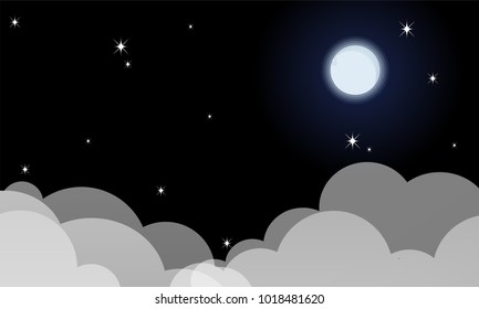 The full moon Night sky with stars. Vector illustration background.