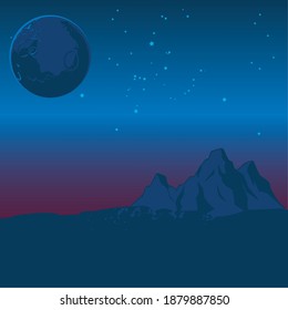 Full Moon, Night Sky, Teton Mountain,  Orion Constellation, Vector Night Sky