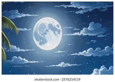 full moon at night night sky, vector illustration