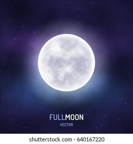 Full moon in the night starry sky. Realistic background. Vector illustration.