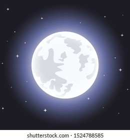 Full moon in night vector illustration. Moon with crater in space flat isolated.