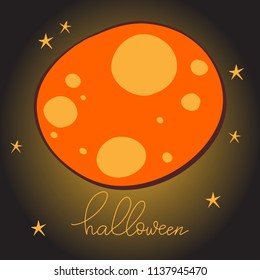 Full moon on a black sky. Halloween background. Hand drawn vector illustration.