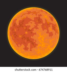 Full Moon On A Black Sky. Halloween Background. Hand Drawn Vector Illustration.