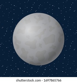 full moon on blue night sky with star, space, cosmos icon illustration vector