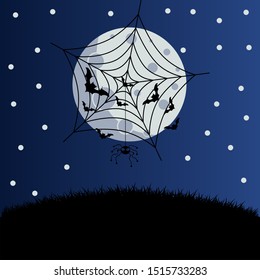 Full moon on a blue sky with comets. Flat design. Vector illustration