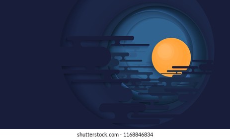 Full Moon On Dark Blue Sky Contrast Color Tone