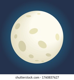 Full moon on dark blue background. Cartoon style