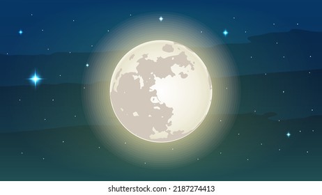 full moon on dark blue sky. Vector illustration