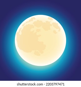 Full Moon on a Dark Blue Sky. Vector Illustration