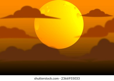 Full moon on the sky. Super full moon with orange background. Harvest moon. Mid Autumn Festival full moon. Moonlight night with clouds.