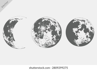 full moon on vintage engraving style illustration. Hand-drawn sketch moon vector