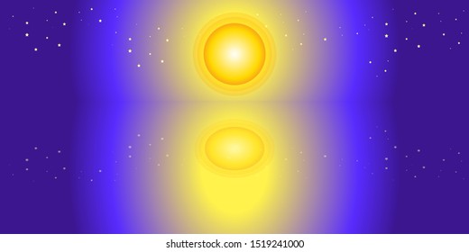 full moon on violet sky with stars and reflection from the water surface