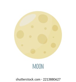 Full moon on a white background. Vector illustration in cartoon style for children. Icon of planet