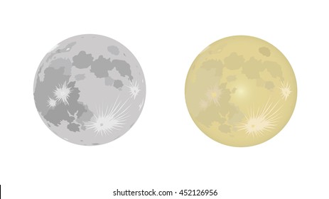 Full moon on white background. Moon design in colors and monochrome.