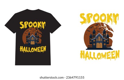 Full moon in orange sky, spiders web and witch cauldron. Happy Halloween banner or party invitation background with night clouds and pumpkins in paper cut style.