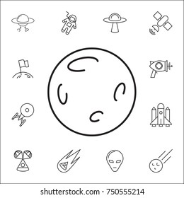 Full moon in outer space with lunar craters icon. Set of space icons. Signs, outline symbols collection, simple thin line icons for websites, web design, mobile app, info graphics on white background