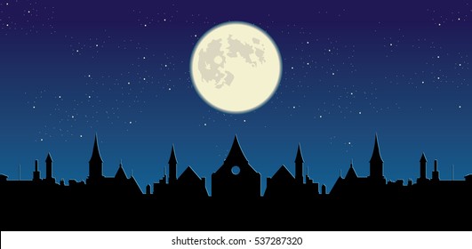 Full moon over city
vector silhouette illustration