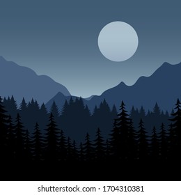 Full moon over mountain with forest