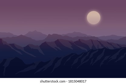 Full moon over the mountain illustration