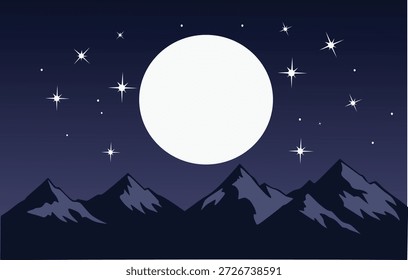 Vollmond über Gebirgskette bei Sternennacht