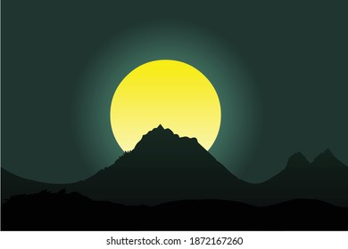 Full Moon over mountains. Night landscape. Vector illustration. stock illustration