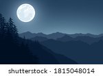 Full moon over mountains vector illustration