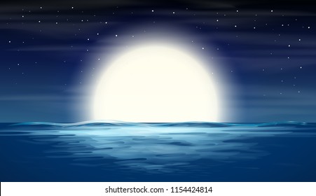 full moon over sea illustration