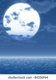 Full moon over the sea. Vector illustration