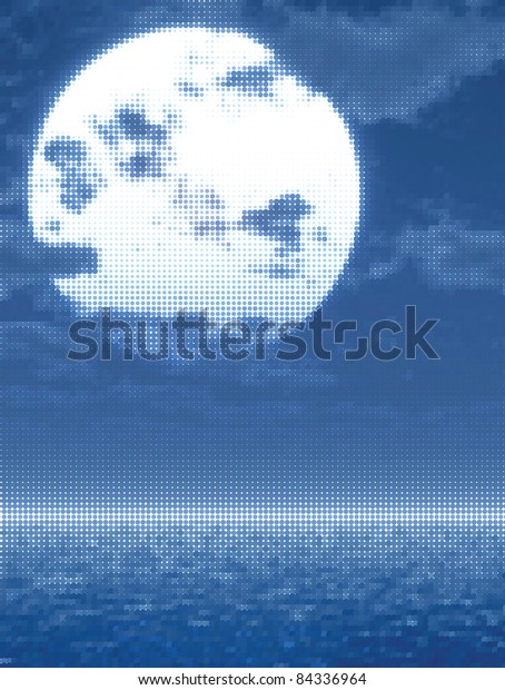 Full moon over the\
sea. Vector illustration