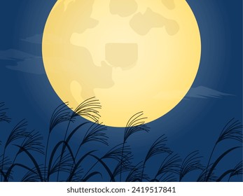 Full moon and pampas grass background
