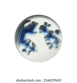 Full moon paper cut illustration on isolated white background. Lunar surface circle, 3D papercut design for space travel or astronomy concept.