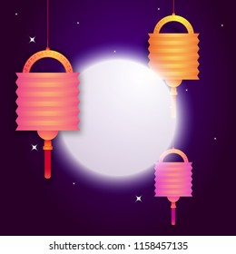 Full moon and persimmon tree. Mid Autumn Festival(Chuseok) beautiful art style for background. Chuseok, Happy Autumn Festival.