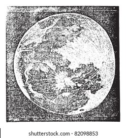 Full Moon Photograph taken by Prof. H. Draper, New York, vintage engraving. Old engraved illustration of Full Moon Photograph.