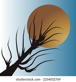 la luna llena atravesada por una rama de árbol en medio de un cielo despejado. significa que en la belleza siempre hay un lado de fealdad, aunque sea un poco