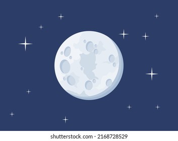 Full Moon or Planet with Star Background in Blue Night Sky Cartoon Vector Illustration for Astronomy Science Education or Graphic Element 