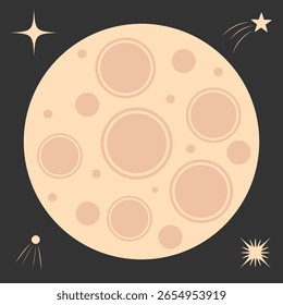 Lua cheia ou superfície do planeta com crateras e estrelas no espaço exterior
