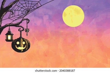 Full moon and pumpkin Halloween illustration