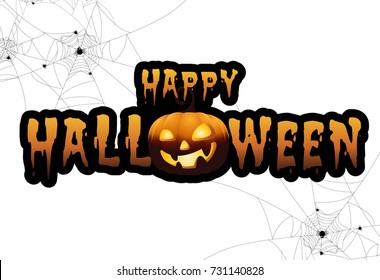 full moon with pumpkins and ghost,Sign party happy Halloween night background.Vector illustration.