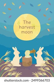 Full moon and rabbit hand-drawn vector illustration frame material