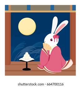 Full Moon and Rabbit in Kimono