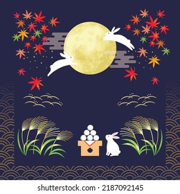 Luna llena y conejo. Festival de visualización de la luna en Japón. ilustración vectorial.