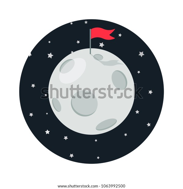 full moon with red flag cartoon on star\
background vector\
illustration
