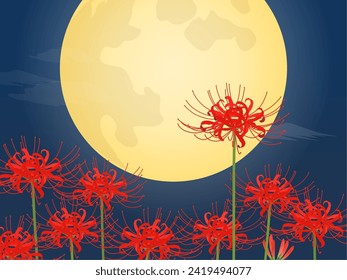 full moon and red spider lily