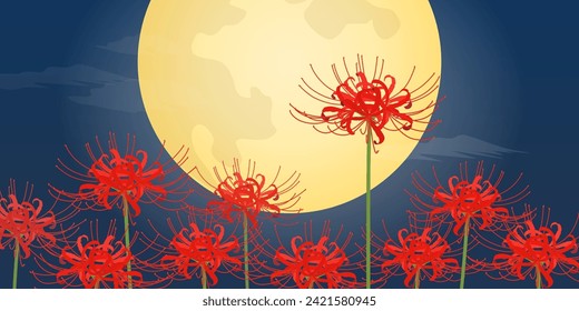 Full moon and red spider lily (2:1) svg