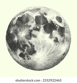 Halftone retro de la luna llena, impresión de la ilustración del efecto de la puntilla de la fotocopia