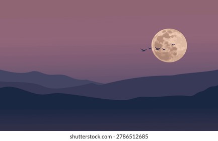 Full moon rise over mountain range