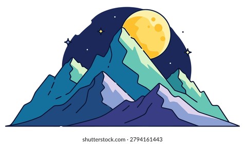 Full moon rising above mountain peaks vector illustration with mountains landscape illustration wilderness nighttime background