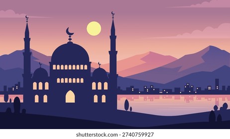 Full Moon Rising Behind Royal Mosque