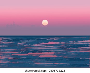 Full Moon rising over steamy lake over a hot summer day,